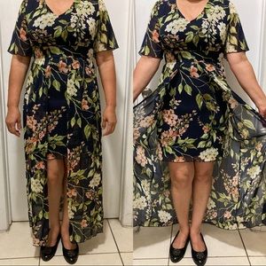 Floral print overlay maxi dress